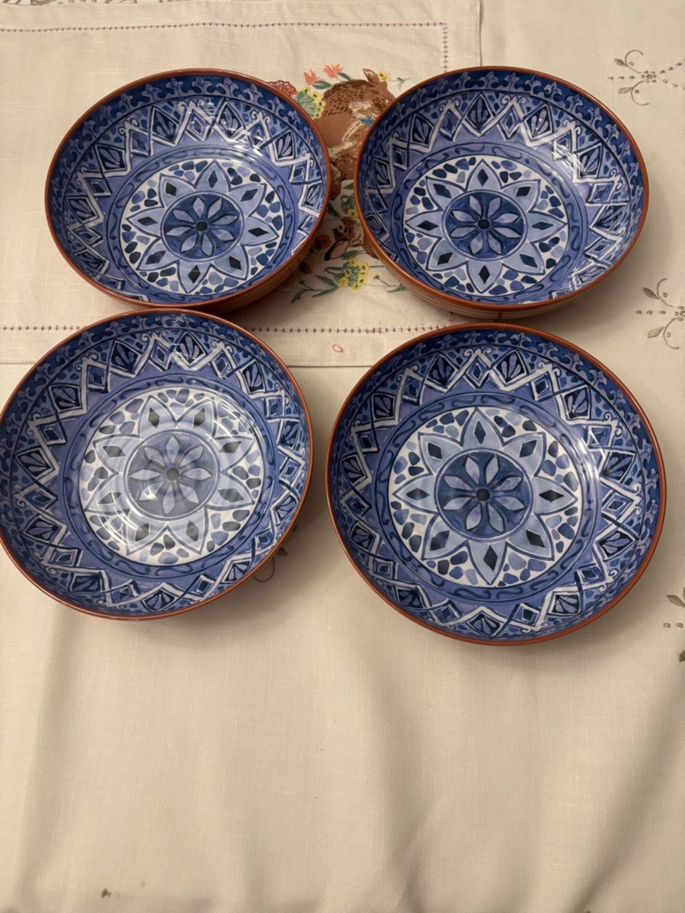Tommy Bahama Melamine Spanish Blue Terracotta 8" Pasta Soup Bowl set of 4